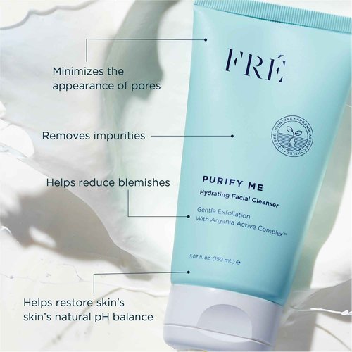 FRÉ Gentle Facial Cleanser – Creamy 3-in-1 cleanser, Exfoliates, hydrates, purifies, Prevent breakouts/blemishes, Vegan, cruelty-free, hypoallergenic, non-comedogenic