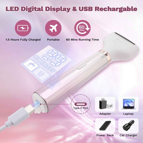 Electric Shavers Razors for Women, 5 in 1 Bikini Trimmer for Women, Wet/Dry Womens Electric Shaver Razor, Face Shaver for Face Nose Eyebrow Arms Armpit Legs Pubic Area, Facial Hair Removal