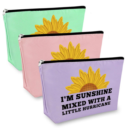 3Pcs Sunflower Lovers Gift Makeup Bag Inspirational Sunflower Gift Sunflower Cosmetic Bag Sunflower Themed Gift for Sister Daughter Best Friend Christmas Graduation Birthday Gift Travel Makeup Pouch