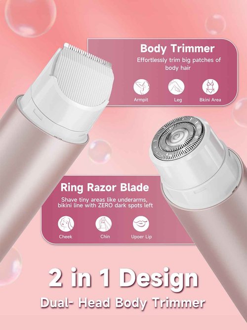 Bikini Trimmer for Women,2 in 1 Electric Razor for Women,Dual Heads Electric Shaver Pubic Hair Trimmer,Hair Remover,IPX7 Waterproof,Smooth Ceramic Blade for Pubic Hair Body Leg Face (Mango Pink)