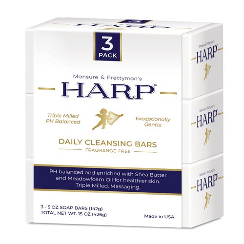 HARP pH-Balanced (5.0-6.0) Body Wash Bar. 100% Syndet. Protects Moisture Barrier For Sensitive, Dry or Irritated skin. + Shea Butter/Borage Oil. Non-Comedogenic. FRAGRANCE FREE