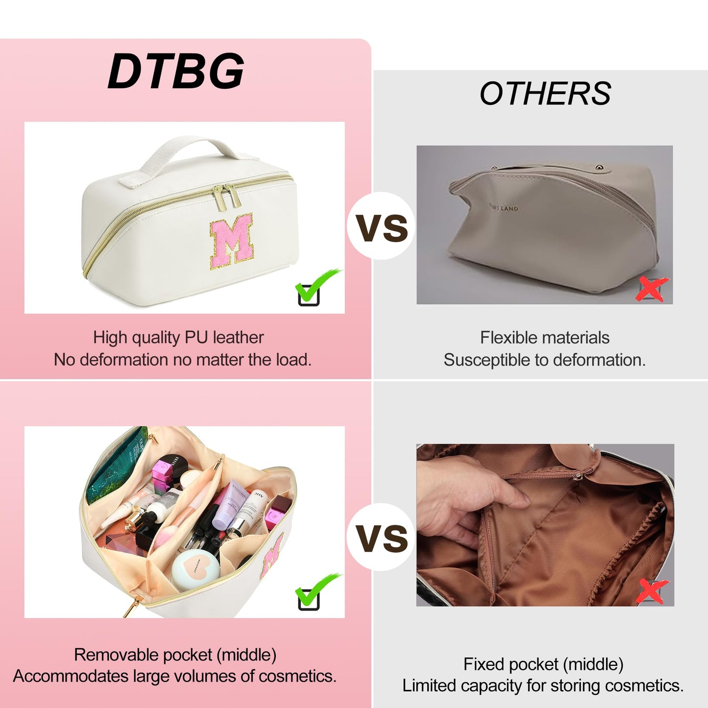 Graduation Gifts Initials Makeup Bag for Women, Personalized Cosmetic Bag PU Leather Travel Toiletry Bag for Teen Girls, Waterproof Makeup Organizer Large Make up Bag Birthday Gifts for Women Beige, P