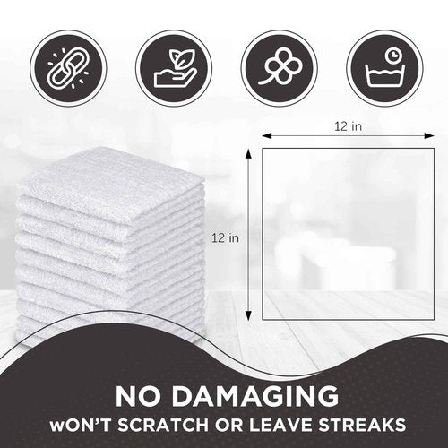 DecorRack 20 Pack 100% Cotton Wash Cloth, Luxurious Soft, 12 x 12 inch Ultra Absorbent, Machine Washable Premium Quality Washcloths, White (20 Pack)