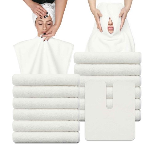 mayoken® 12PCS U-Shaped Microfiber Facial Towels for Estheticians, Ultra-Soft & Absorbent Spa Towels for Massage, Facial Steam & Skincare (Warm White)