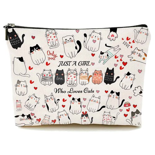 Durfk Cat Makeup Bags, Cat Lover Gifts for Girls Women, Cute Cosmetic Bag Birthday Christmas Gifts for Her, Sister, Daughter, Women