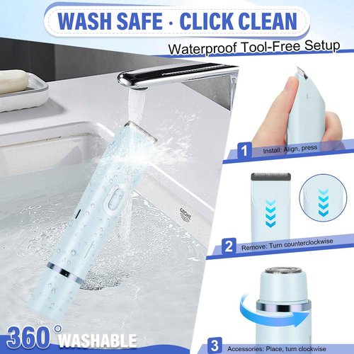 Women's Bikini Trimmer, 2-in-1 Electric Shaver for Bikini Line, Legs, Underarms, Face - Waterproof Women's Electric Shaver for Sensitive Skin, USB Rechargeable (Blue)