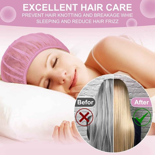 Chuarry 4 Pcs Mesh Sleep Bonnet for Sleeping Night Curly Hair Nets Sleep Caps for Women(Black, Pink)