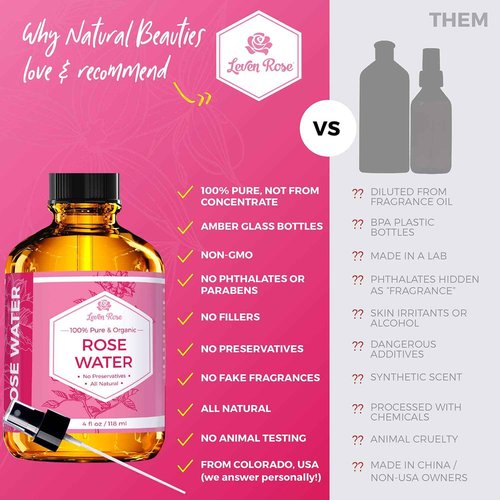 Jojoba Oil + Rose Water for Face Facial Toner Bundle by Leven Rose - Jojoba Moisturizer for Skin Hair Body and Nails 4 oz & Pure Moroccan Rosewater 4 oz
