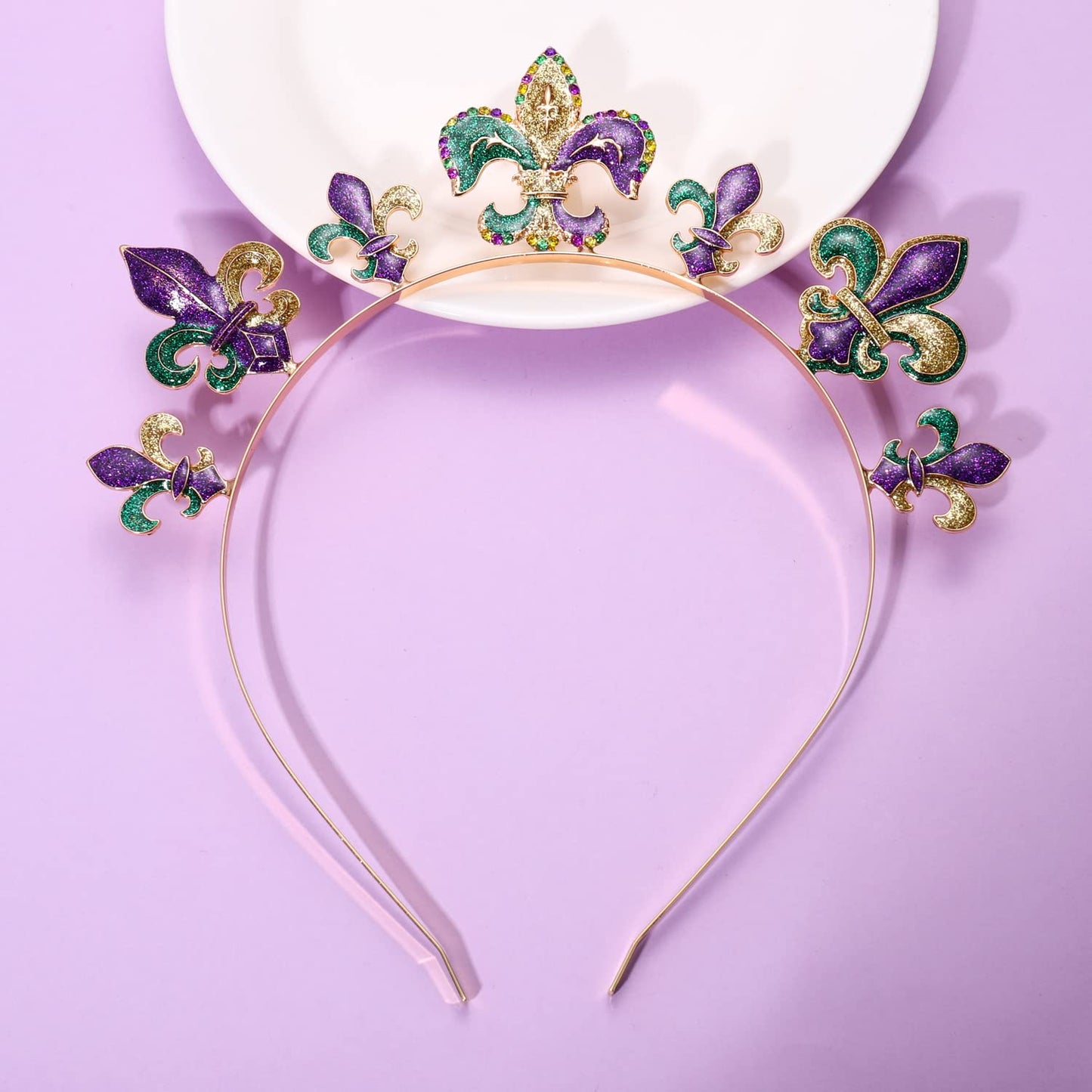 HEIDKRUEGER Mardi Gras Headbands Glitter Carnival Fleur De Lis Hairband for Holiday Party Hair Hoop Accessories