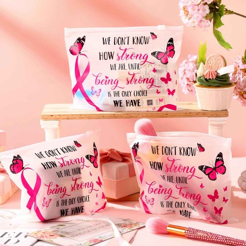 100 Pieces Breast Cancer Awareness Makeup Bags Bulk Pink Ribbon Cosmetic Pouches Breast Cancer Survivor Gifts for Woman Girls Multi Purpose Zipper Eva Waterproof Toiletry Pouch Bags (Vibrant Style)