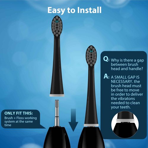 Replacement Brush Heads for Waterpick Sonic Fusion 2.0 Flossing Toothbrush with Cover, Compact, 3 Count White + 3 Count Black, Soft Bristles