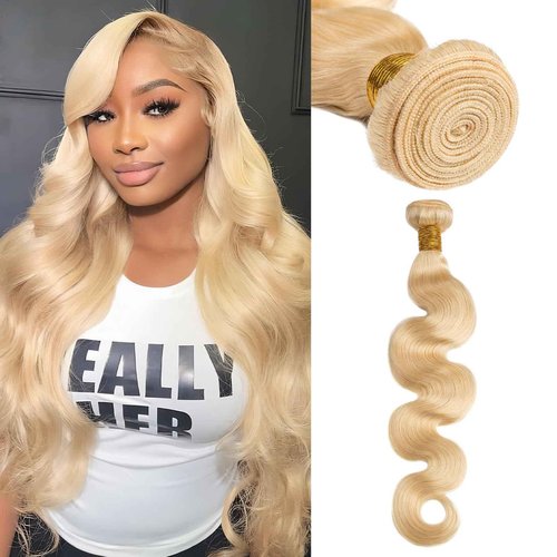 Antousha Human Hair Bundles Body Wave Blonde Color, 16 Inch - 1 Bundle - #613, Body Wave Bundles Human Hair 12A Brazilian Virgin Wavy Hair Bundles for Women