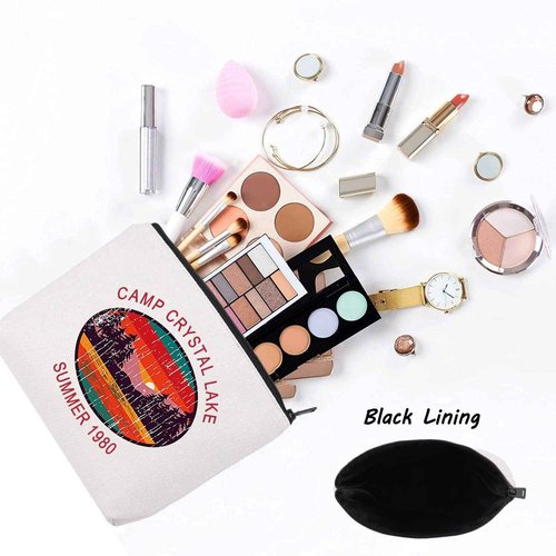 LEVLO 1980 Camp Crystal Lake Counselor Cosmetic Make Up Bag 80s Horror Movie Jason Voorhees Makeup Zipper Pouch Bag (Camp Crystal Lake)