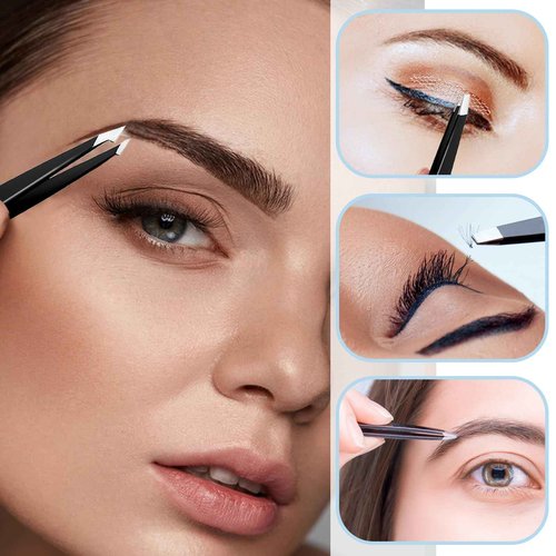4Pcs Eyebrow Tweezers Set,Tweezers for Women Facial Hair Professional Stainless Steel Tweezers Precision Tweezers Set,Suitable for Removing Inward Growing Hair Eyebrows and Facial Hair(black)