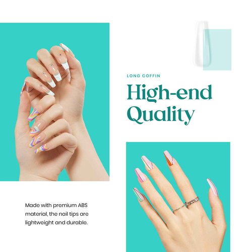Beetles Gel Nail Kit - 500Pcs Soft Tips, 2 In 1 Glue & Polish, Coffin Shape, UV & Top Coat