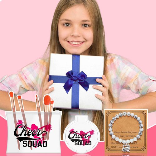 Locmeo 36 Pcs Cheerleader Gifts Set Including Portable Zipper Cheer Makeup Bag, Compact Mirror, Cheer Bracelet - Party Favors for Women Cheerleading Team