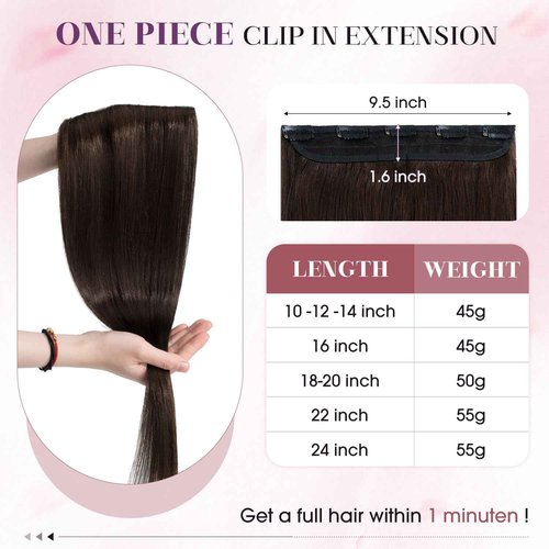 S-noilite One Piece Clip in Human Hair Extensions 5 Clips 3/4 Full Head Clip on Remy Hair Extension For Women Lighter One-Piece Design 16Inch 45g Dark Brown