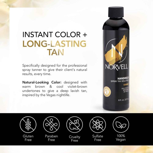 Norvell Spray Tan Solution Cosmo 8 fl oz – Professional Sunless Tanning Formula With a Blend of Warm Brown & Cool Violet Brown Undertones, Long Lasting Handheld Self Tanning Spray