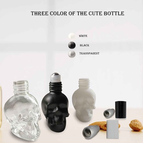 MINELEVEN 7 pcs Set 10ml Mini Skull Glass Oil Roller Bottles Leakproof Essential Oils Bottle for Storage and Travel (transparent)