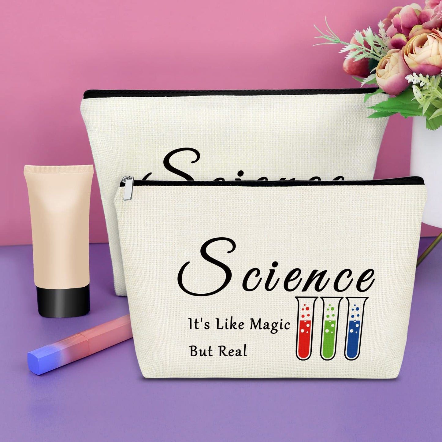 Science Teacher Gifts for Women 2PCS Makeup Bag Science Teacher Appreciation Gifts Graduation Gift for Scientist Lovers Chemistry Science Gift Cosmetic Bag Birthday Christmas Gifts for Women Friend