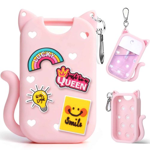 Juome Silicone Case for Touchland Hand Sanitizer Spray with Keychain & Charms, Cat Protective Holder Compatible with Touchland Power Mist & Glow Mist 1 FL Oz/30ML, Travel Cover Sleeve Accessory (Pink)