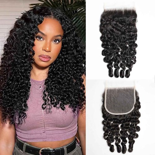Lemoda 5x5 Closure Burmese Curly HD Transparent Lace Closure 12A Burmese Virgin Human Hair Closure Pre Plucked with Baby Hair Natural Black 16 Inch