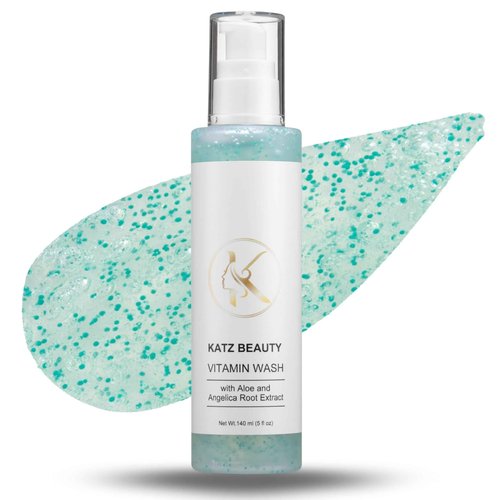 Katz Beauty Vitamin Wash, 5 fl oz - Gentle Face Cleanser with Aloe, Angelica Root & Vitamin E for Sensitive, Oily & Dry Skin, Travel-Size Hydrating Wash