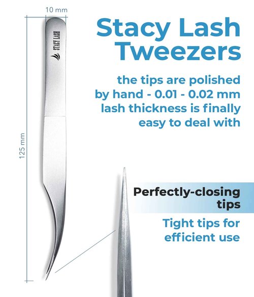 Stacy Lash Extra Strong Evolution Eyelash Extension Glue 10ml & STL-1 Isolation Tweezers for Extensions/Black Adhesive 1-2 Sec Drying Time/Precision Stainless Steel Tool/Professional Supplies