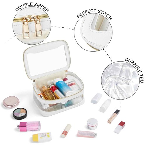 Telena Clear Makeup Bag Travel Toiletry Cosmetic Bag Portable Make Up Organizer for Women Beige