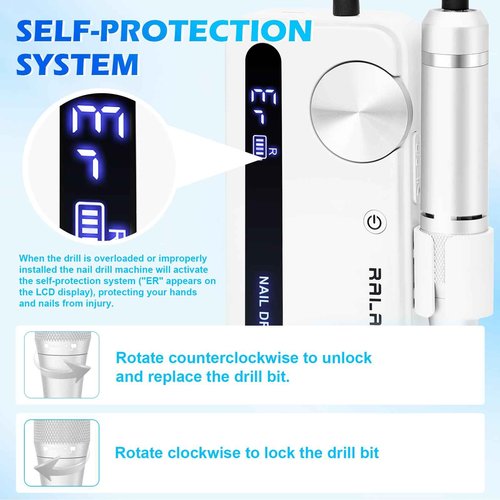 RALAMOND Professional Nail Drill, 35000RPM Electric Nail File, Rechargeable Cordless Machine, Nail Drill Kit with Bits, Portable Electric Nail Filer Manicure Pedicure (White)