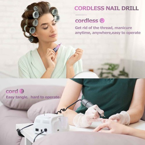 EVILTO Electric Nail Files Cordless, Professional Nail Drill LCD Display with 12 Bits 30000RPM Rechargeable Manicure Pedicure EFile for Gel Nail Polish Acrylic Nails Thick Toenails Removal, Grey Pink