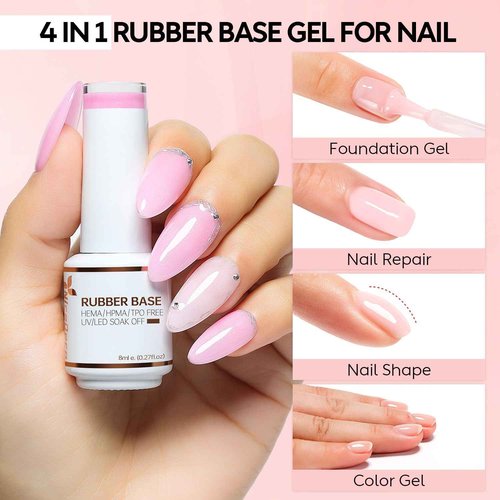 Nicedeco Builder Nail Gel 15ML 7 in 1 Clear Builder Base, 6 Pcs Rubber Base Gel Polish for Nails