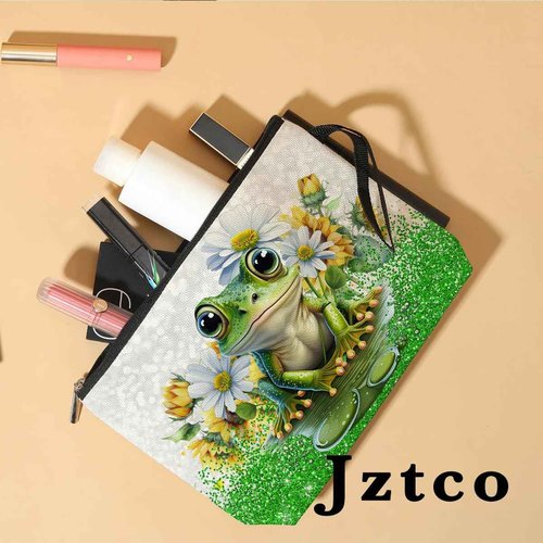 Jztco Cute Frog Makeup Bag Frog Gifts Frog Themed Gifts for Women Animal Lover Her Mom Wife Best Friend Aunt Niece BFF Toiletry Bag Mothers Day Graduation Birthday Gifts Daisy Flower Cosmetic Bag