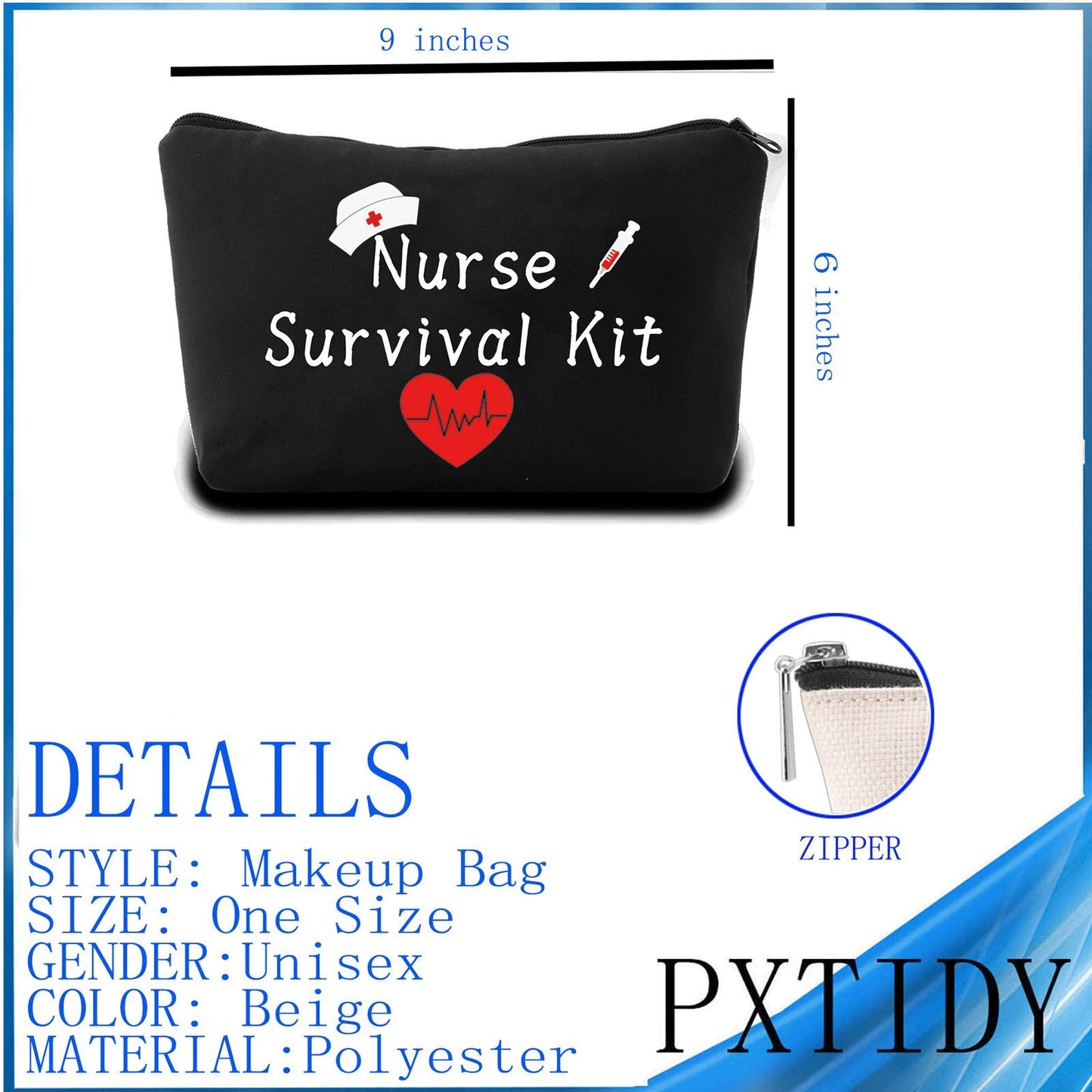 PXTIDY Nurse Gifts Nurse Survival Kit Cosmetic Bag Nurse Bag Nursing Gift Nurse Student Graduation Gift (BLACK)