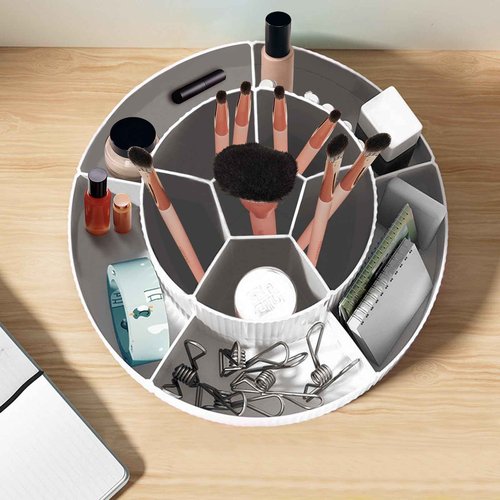 DASITON 360° Rotating Makeup Brush Holder Organizer,Large Capacity Makeup Organizer Countertop,11 Slots Makeup Brush Holder,Cosmetic Organizer,Cosmetic Display Cases for Vanity,Desktop,Bathroom(White)