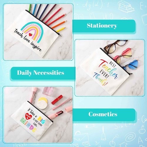 Saintrygo 20 Pieces Teacher Gifts Makeup Bags Bulk Canvas Survival Kit Cosmetic Bag Zippered Pencil Case Appreciation Gifts Travel Toiletry Pouch for Graduation Teachers Day(Heart)