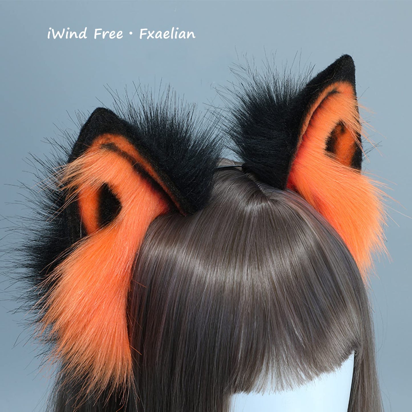 Cosplay Fluffy Orange Animal Fox Wolf Cat Dog Ears Headband Hairband Hair Hoop Halloween Costume Party Headpiece Headwear Hair Accessories G Black