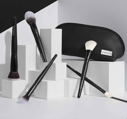 Morphe Face The Beat Makeup Brushes - 5 Piece Makeup Brush Set with Foundation, Blush, Contour & Blending Brushes - Made with Synthetic Bristles & Includes Makeup Brush Case (5 Count)