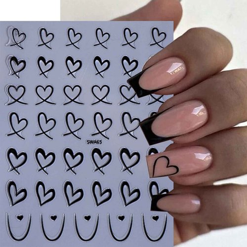 LBPEPAMZ 8Sheet Valentine's Day Nail Art Stickers gold white pink black heart Nail Stickers with Bling Gold Star Designs for Nails Art Manicure Decor Romantic Love Heart Nail Supplies Nail Accessories