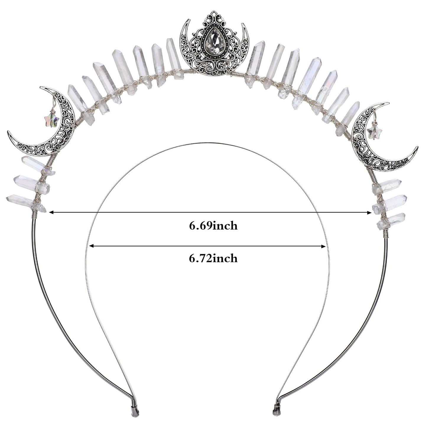 COSUCOS Goddess Halo Crown Headpiece - Moon Star Headband Headmade Silver Quartz Crystal Tiara Gothic Headwear for Women Wedding Birthday Cosplay Party Photography