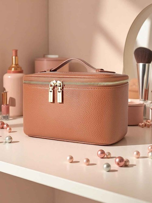 Cosmetic Bag,ROWNYEON Makeup Bag,Portable Makeup Train Case,Travel Toiletry Bag Case Organizer for Women,Brown