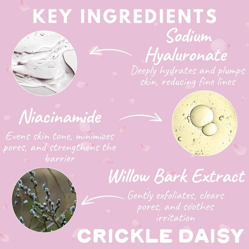 Crickle Daisy Hydrating Face Cream - Soothing & Nourishing Moisturizer with Hyaluronic Acid, Niacinamide & Willow Bark Extract. Suitable for Sensitive Skin. Fragrance Free. Made in the USA, 1.7 oz