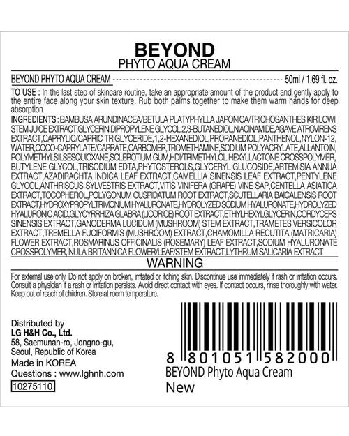 BEYOND Phyto Aqua Moisture Cream (Face Cream, 1.7fl oz) – Vegan Korean Skin Care for 100-Hour Hydration & Skin Barrier by LG Beauty