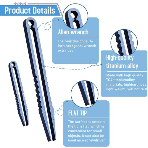 2 Pcs EDC Tweezers Titanium Tweezers Portable Titanium Alloy Tweezers Precision Tweezers Travel Portable Small Tweezer Pick Up Tweezers for Camping Outdoor Gadget(Blue)