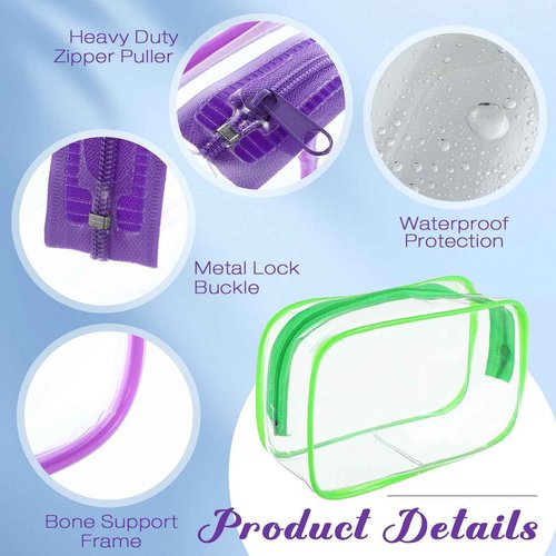 Reginary 25 Pcs Clear Makeup Bags Bulk Cosmetic Bags with Zipper Travel Toiletry Bags Waterproof Portable Transparent Zippered Pouches for Women Men Travel Bathroom Business (Bright Color)