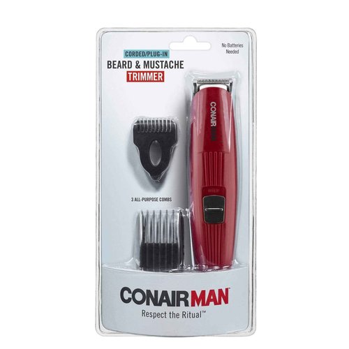 ConairMAN Beard Trimmer for Men Includes Nose and Ear Hair Trimmer and 5-Position Comb Attachment, 4 piece Men's Grooming Kit, Corded