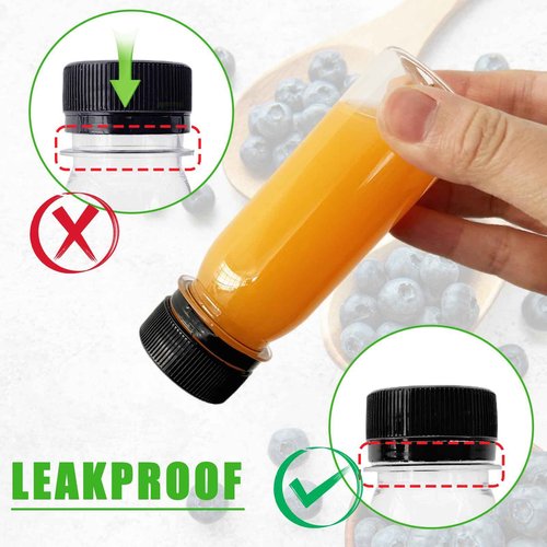 Xuyyicao 60 Pcs 2 Oz Small Plastic Bottles for Liquids,Ginger Shots Bottle with Cap,Mini Travel Containers for Juice,Liquids,Whiskey,Milk(Black)