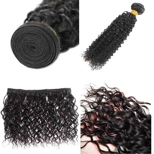 PXCPXC Human Hair Bundles Water Wave Full and Thick for Women Curly Burmese Human Hair Bundles 100% Unprocessed Wet and Wavy Hair Bundles Natural Black Color(16 inch)