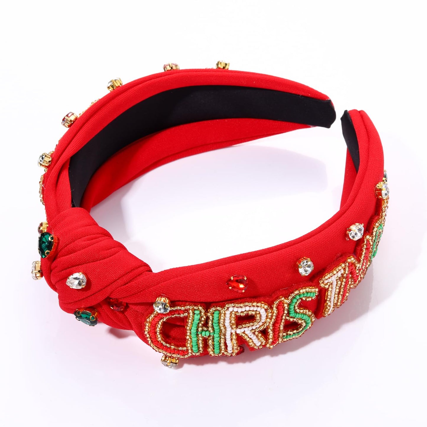 NVENF Christmas Headband for Women Jeweled Xmas Plaid Headband Embellished Crystal Pearl Knotted Headbands Wide Top Knot Holiday Headband Christmas Hair Accessories Holiday Outfits Gifts (CHRISTMAS)