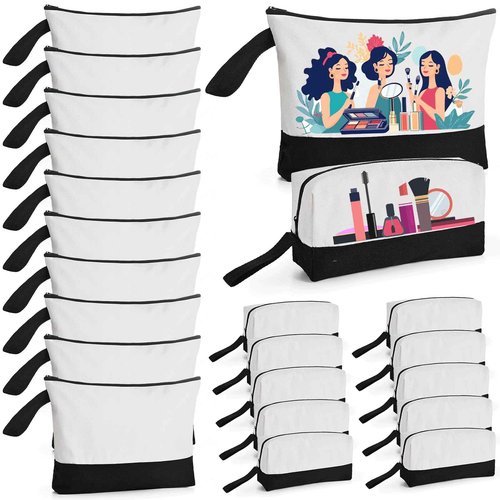 20 Pcs Canvas Makeup Bag with Bottom, 12oz Cotton Cosmetic Bag Set Bulk Multi-Purpose DIY Heat Transfer Makeup Bags with Black Zipper for Bridesmaid Makeup Bag Travel Toiletry Pouch Storage, Christmas